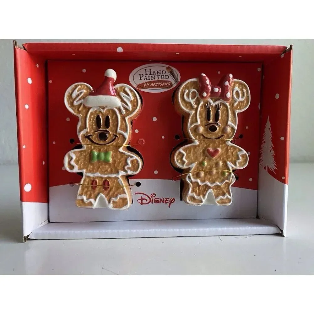Disney Mickey and Minnie Mouse GINGERBREAD Christmas Salt‎ Pepper Shakers NEW